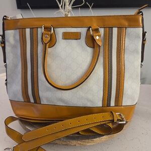 Gucci Women's Tote in Tan and Cream Stripes
